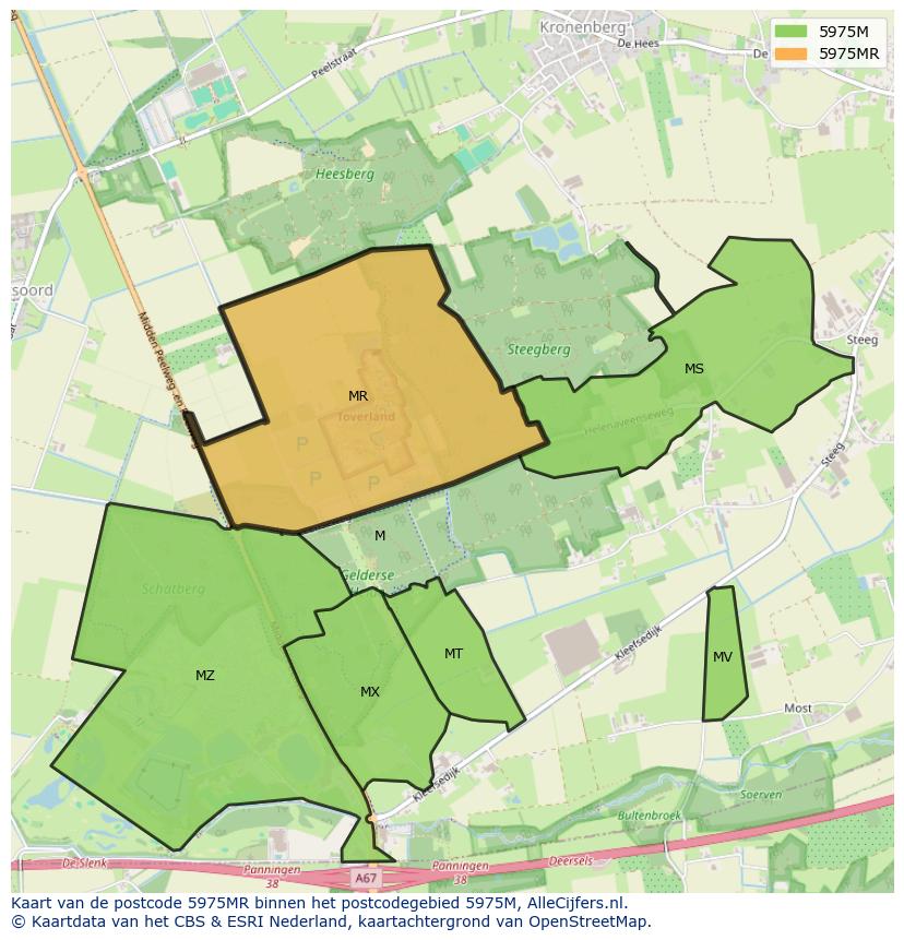 Afbeelding van het postcodegebied 5975 MR op de kaart.