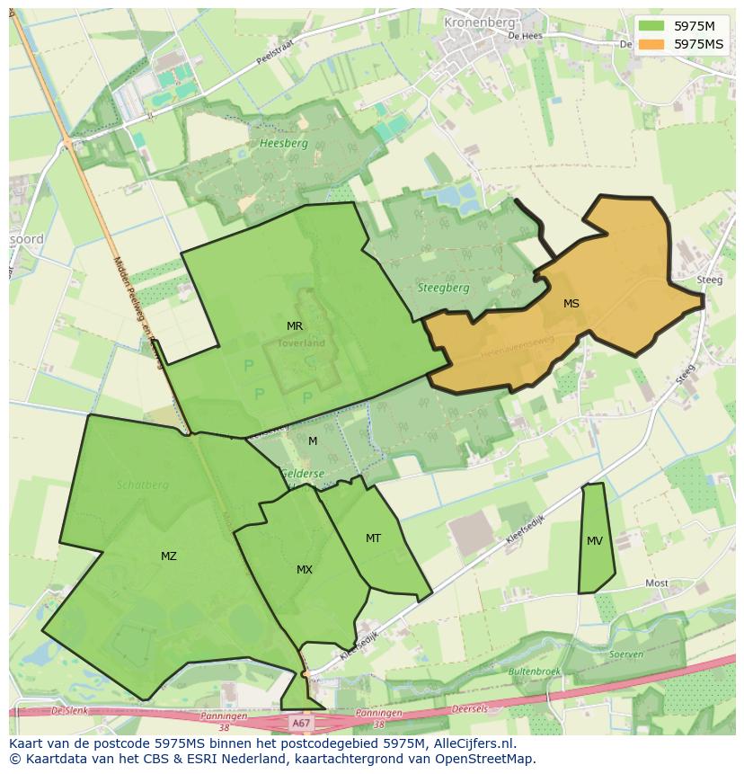 Afbeelding van het postcodegebied 5975 MS op de kaart.