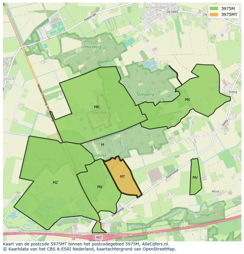 Afbeelding van het postcodegebied 5975 MT op de kaart.