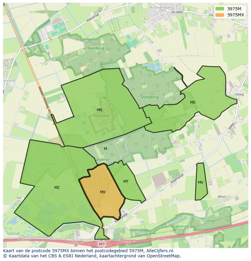 Afbeelding van het postcodegebied 5975 MX op de kaart.