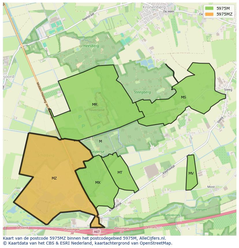Afbeelding van het postcodegebied 5975 MZ op de kaart.