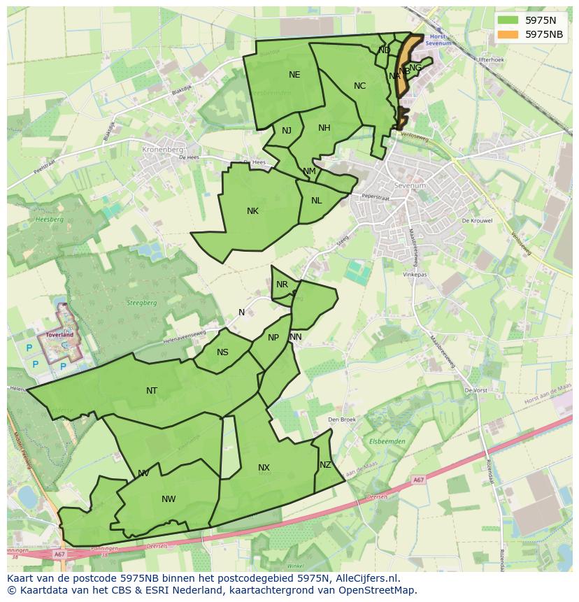 Afbeelding van het postcodegebied 5975 NB op de kaart.