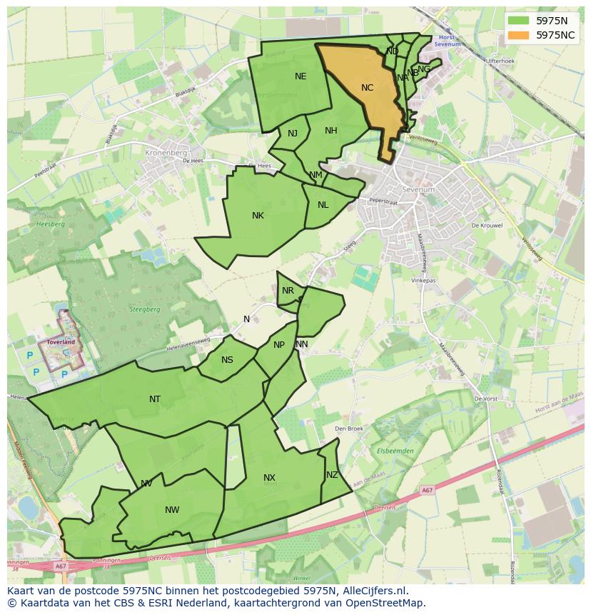 Afbeelding van het postcodegebied 5975 NC op de kaart.