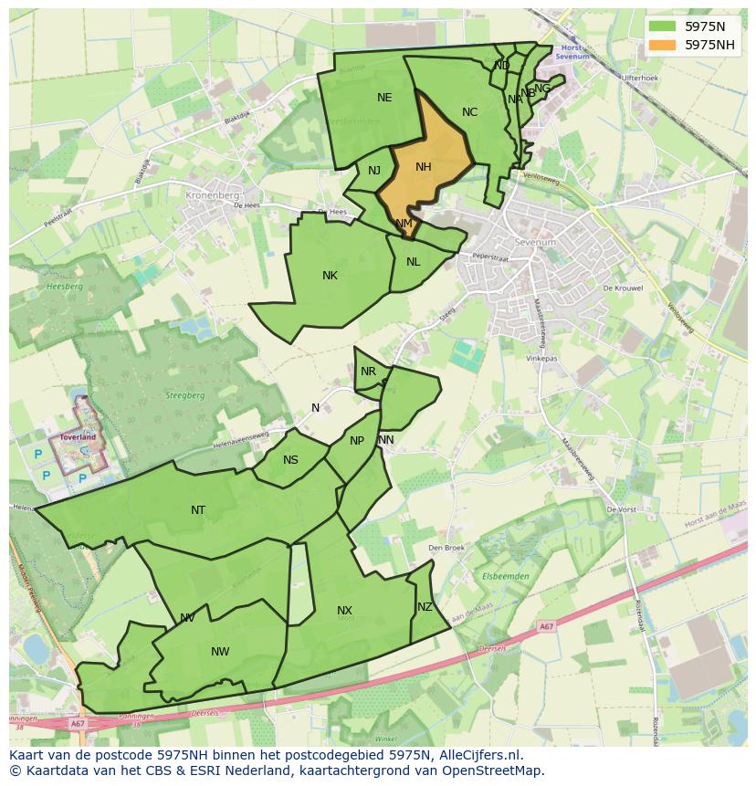 Afbeelding van het postcodegebied 5975 NH op de kaart.