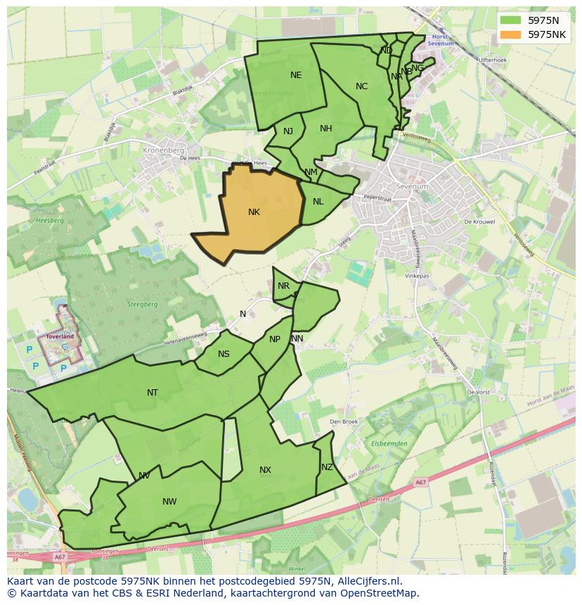 Afbeelding van het postcodegebied 5975 NK op de kaart.