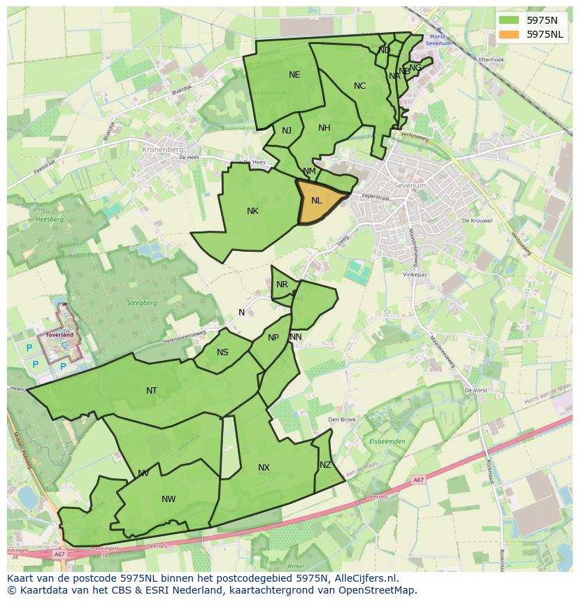 Afbeelding van het postcodegebied 5975 NL op de kaart.