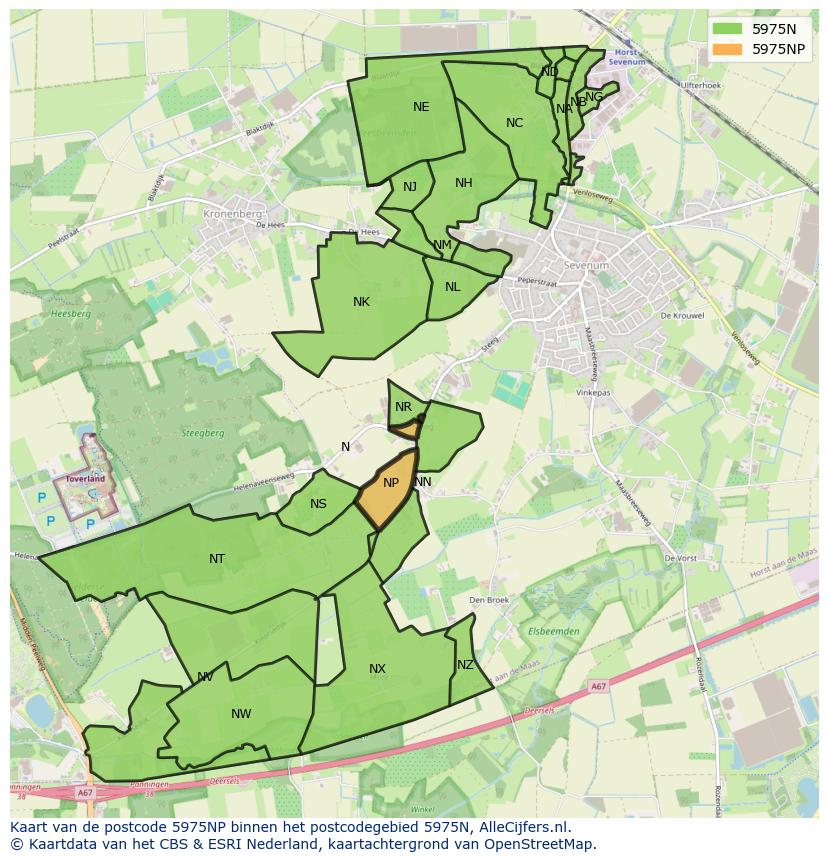 Afbeelding van het postcodegebied 5975 NP op de kaart.