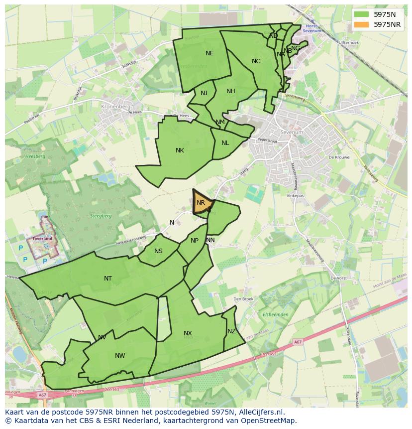 Afbeelding van het postcodegebied 5975 NR op de kaart.