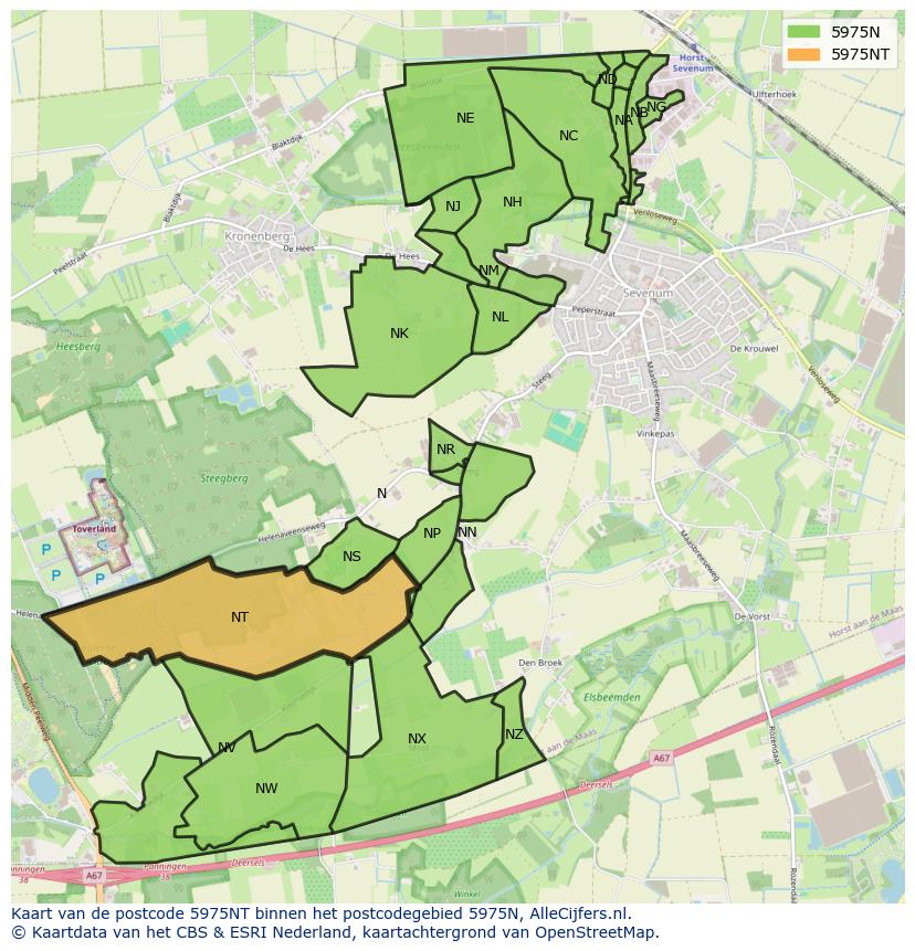 Afbeelding van het postcodegebied 5975 NT op de kaart.