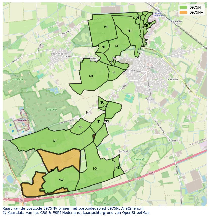 Afbeelding van het postcodegebied 5975 NV op de kaart.