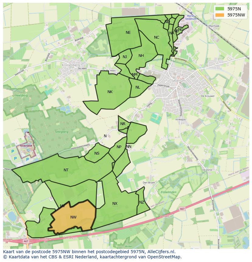 Afbeelding van het postcodegebied 5975 NW op de kaart.