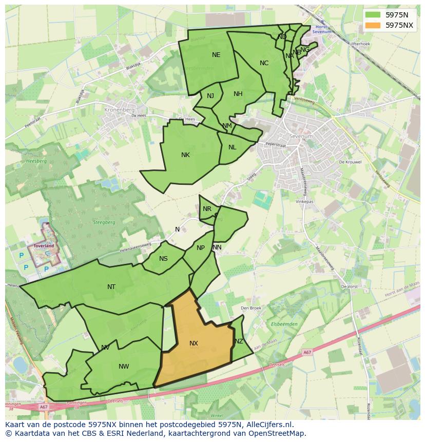 Afbeelding van het postcodegebied 5975 NX op de kaart.