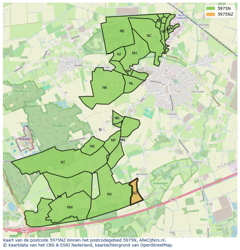 Afbeelding van het postcodegebied 5975 NZ op de kaart.