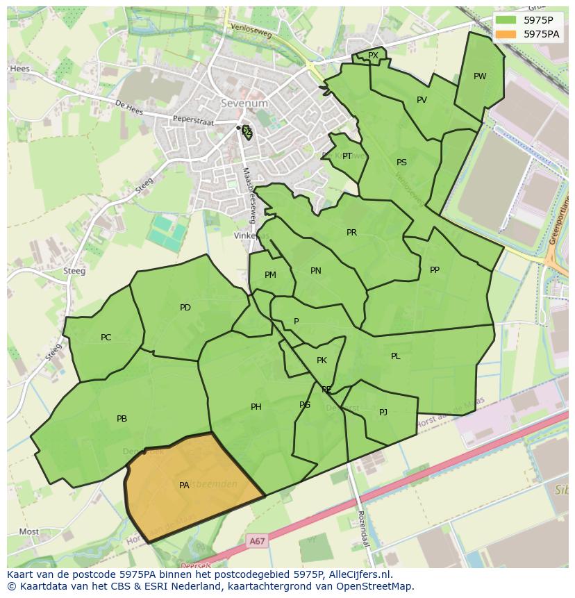 Afbeelding van het postcodegebied 5975 PA op de kaart.