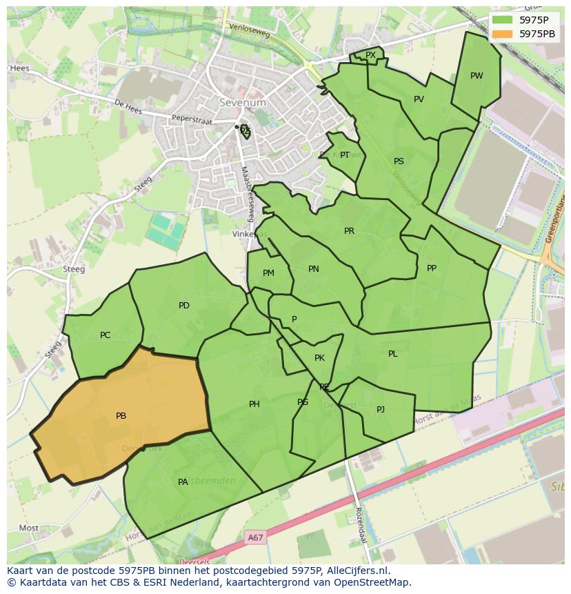 Afbeelding van het postcodegebied 5975 PB op de kaart.