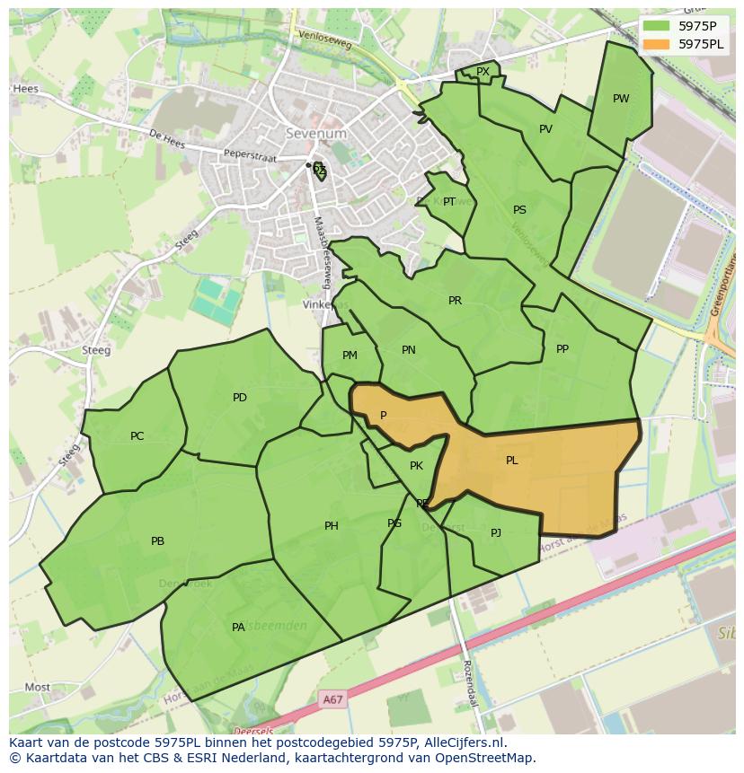 Afbeelding van het postcodegebied 5975 PL op de kaart.
