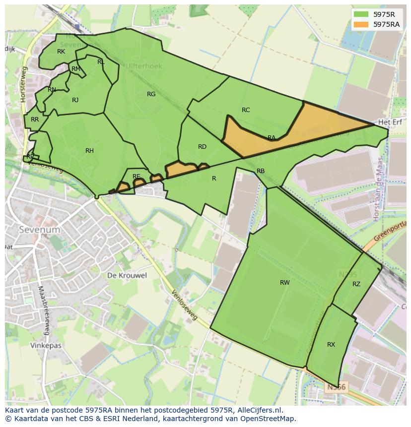 Afbeelding van het postcodegebied 5975 RA op de kaart.
