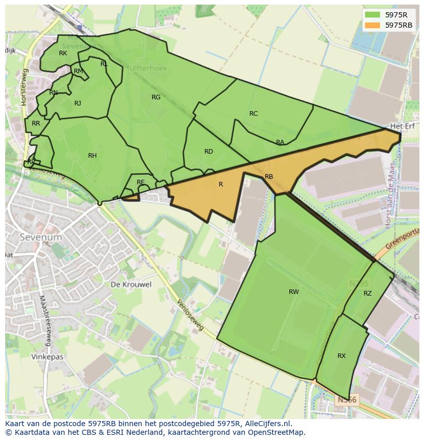 Afbeelding van het postcodegebied 5975 RB op de kaart.