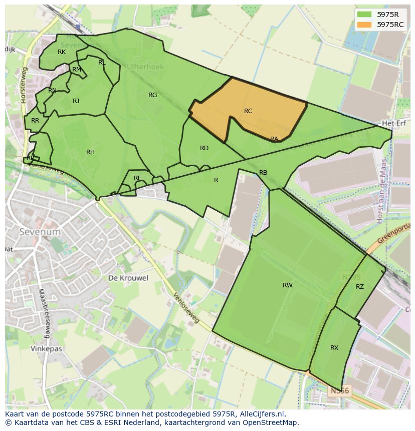 Afbeelding van het postcodegebied 5975 RC op de kaart.