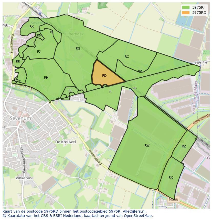 Afbeelding van het postcodegebied 5975 RD op de kaart.