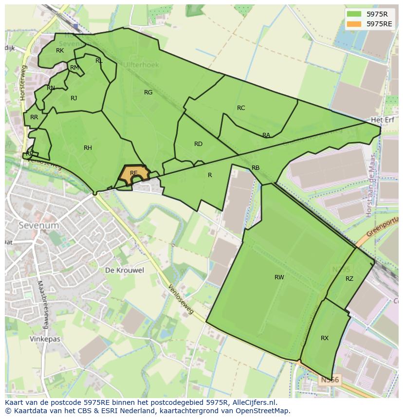 Afbeelding van het postcodegebied 5975 RE op de kaart.
