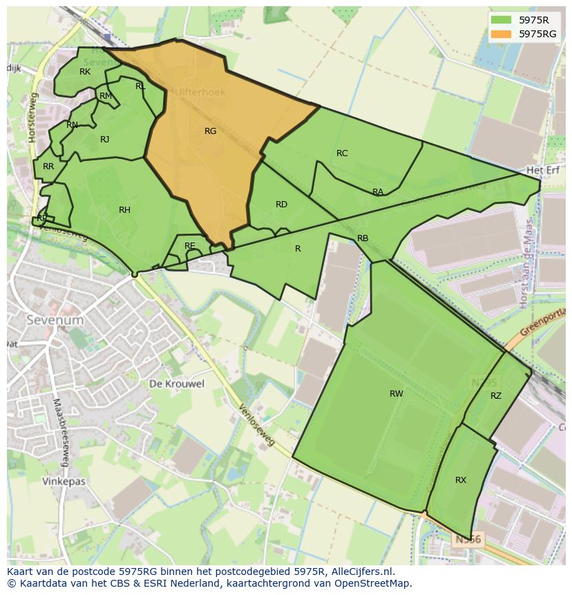 Afbeelding van het postcodegebied 5975 RG op de kaart.