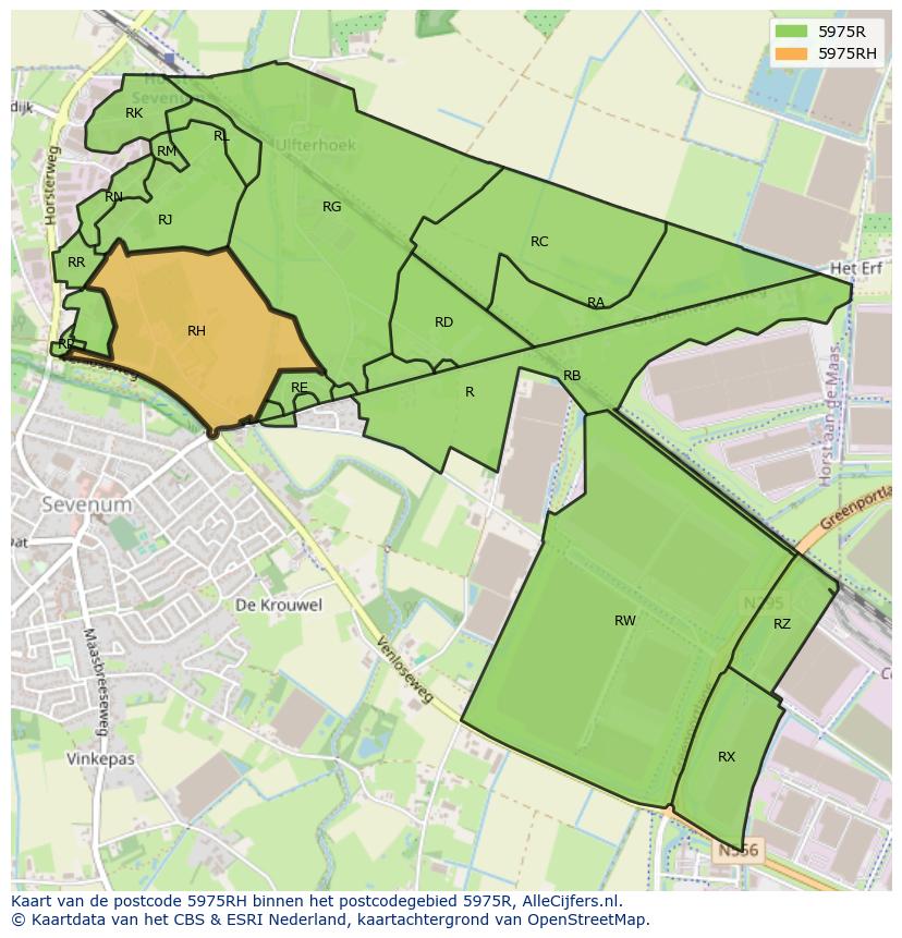 Afbeelding van het postcodegebied 5975 RH op de kaart.