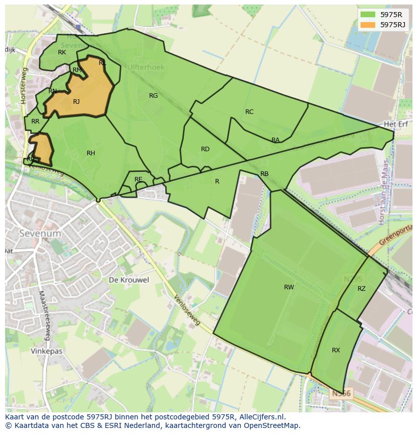 Afbeelding van het postcodegebied 5975 RJ op de kaart.