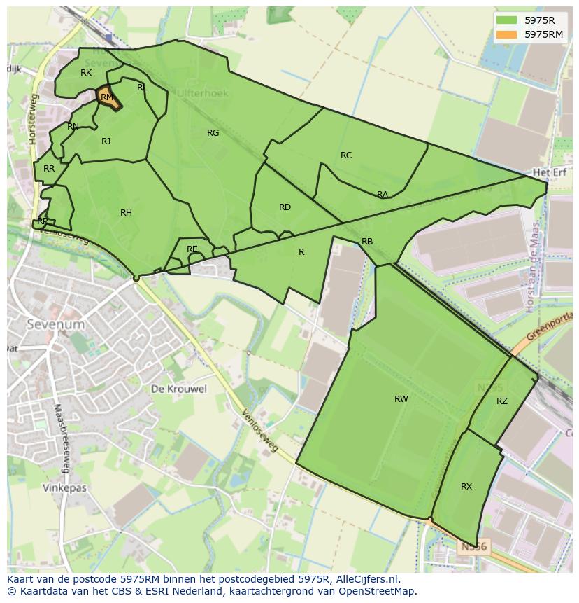Afbeelding van het postcodegebied 5975 RM op de kaart.