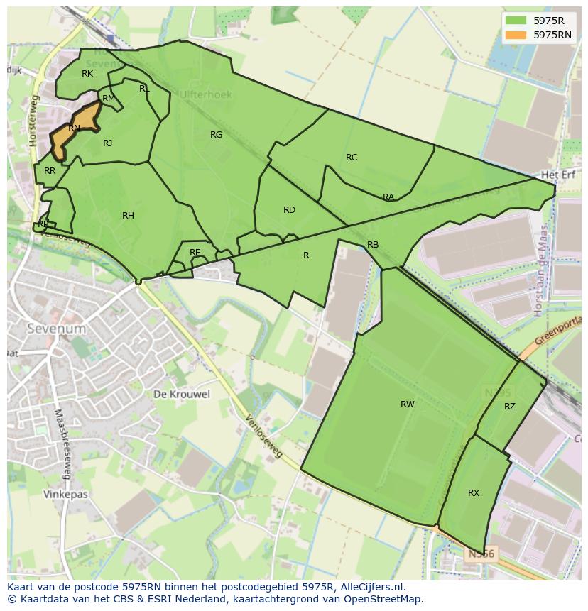 Afbeelding van het postcodegebied 5975 RN op de kaart.