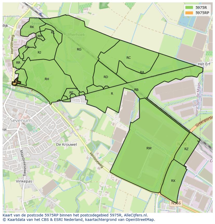 Afbeelding van het postcodegebied 5975 RP op de kaart.