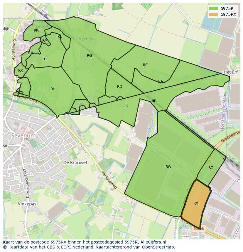 Afbeelding van het postcodegebied 5975 RX op de kaart.