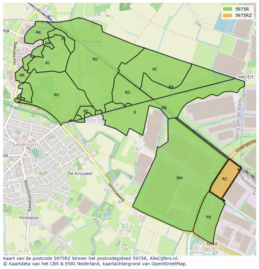 Afbeelding van het postcodegebied 5975 RZ op de kaart.