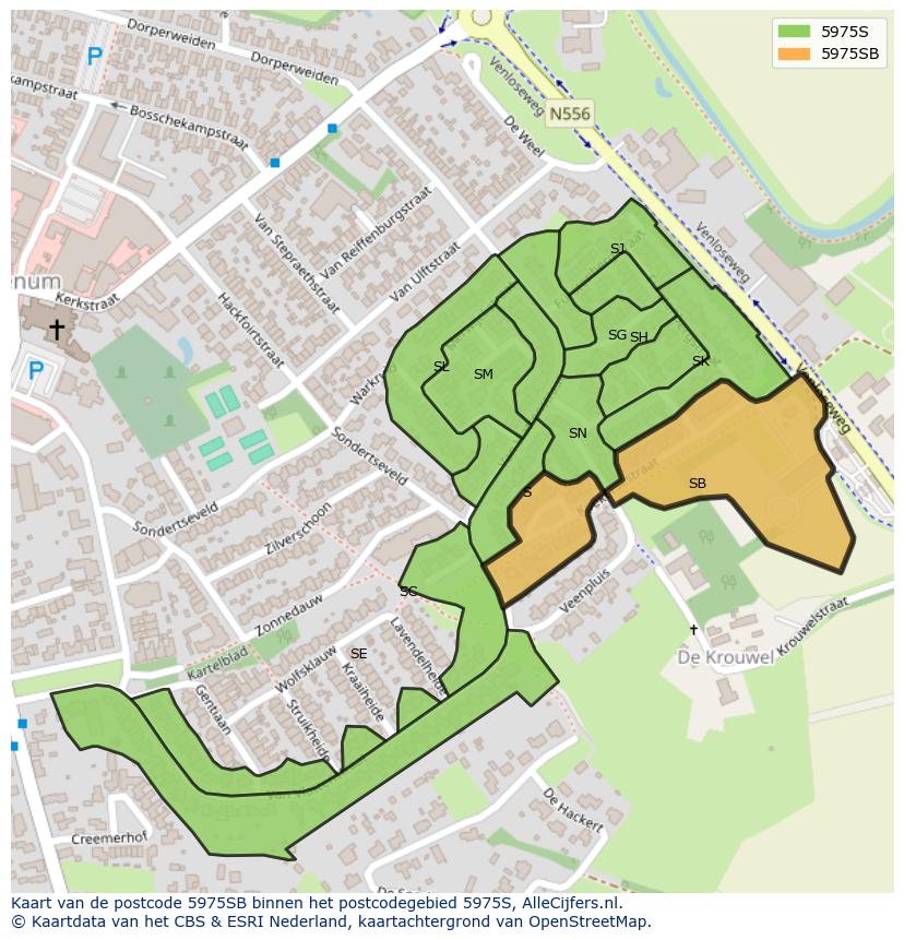 Afbeelding van het postcodegebied 5975 SB op de kaart.