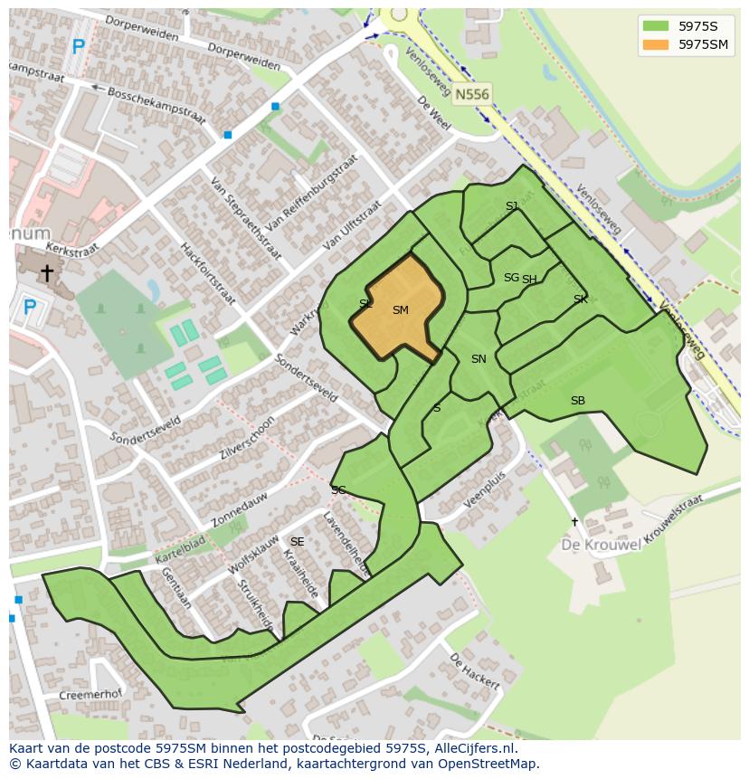Afbeelding van het postcodegebied 5975 SM op de kaart.