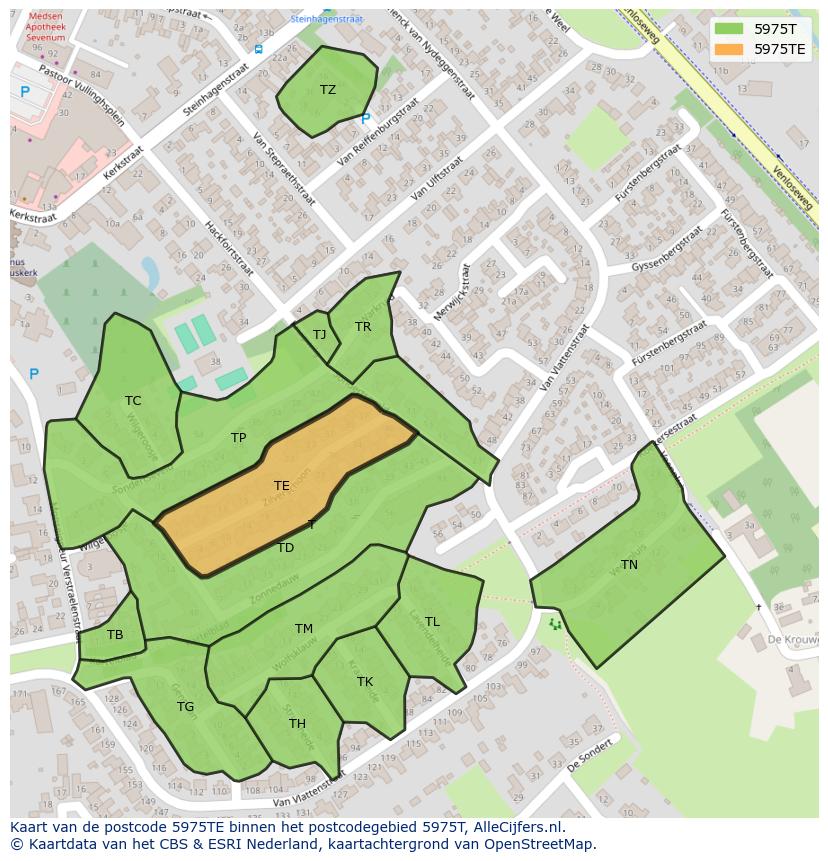 Afbeelding van het postcodegebied 5975 TE op de kaart.