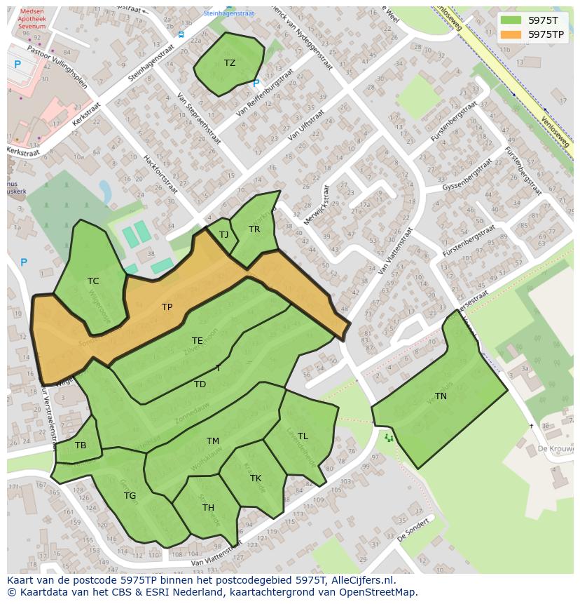 Afbeelding van het postcodegebied 5975 TP op de kaart.
