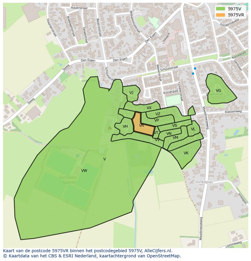 Afbeelding van het postcodegebied 5975 VR op de kaart.