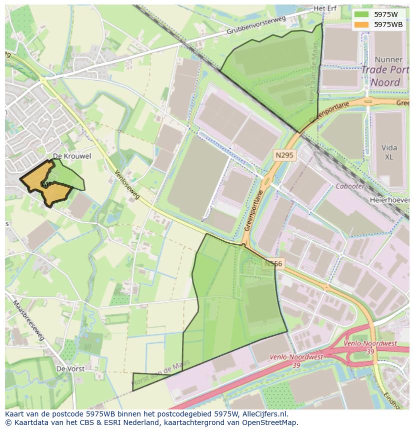 Afbeelding van het postcodegebied 5975 WB op de kaart.