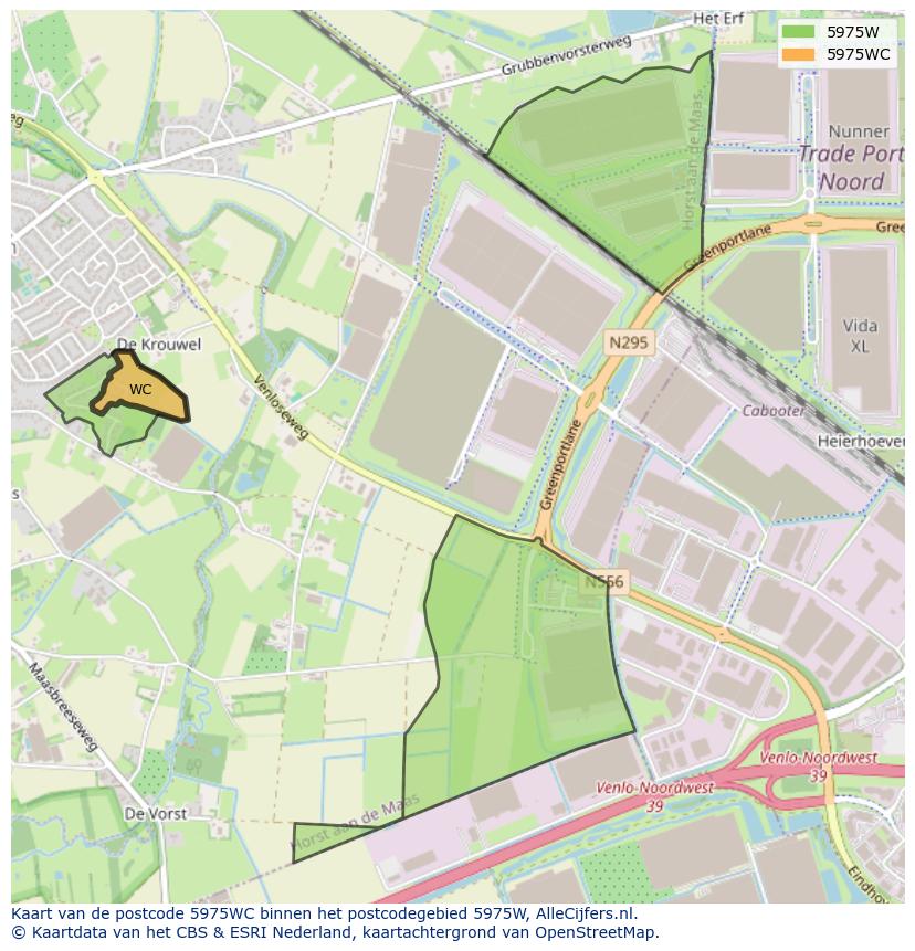 Afbeelding van het postcodegebied 5975 WC op de kaart.
