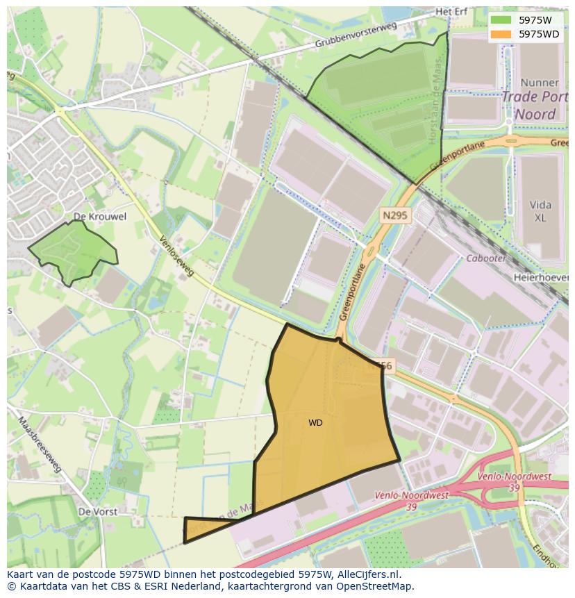 Afbeelding van het postcodegebied 5975 WD op de kaart.