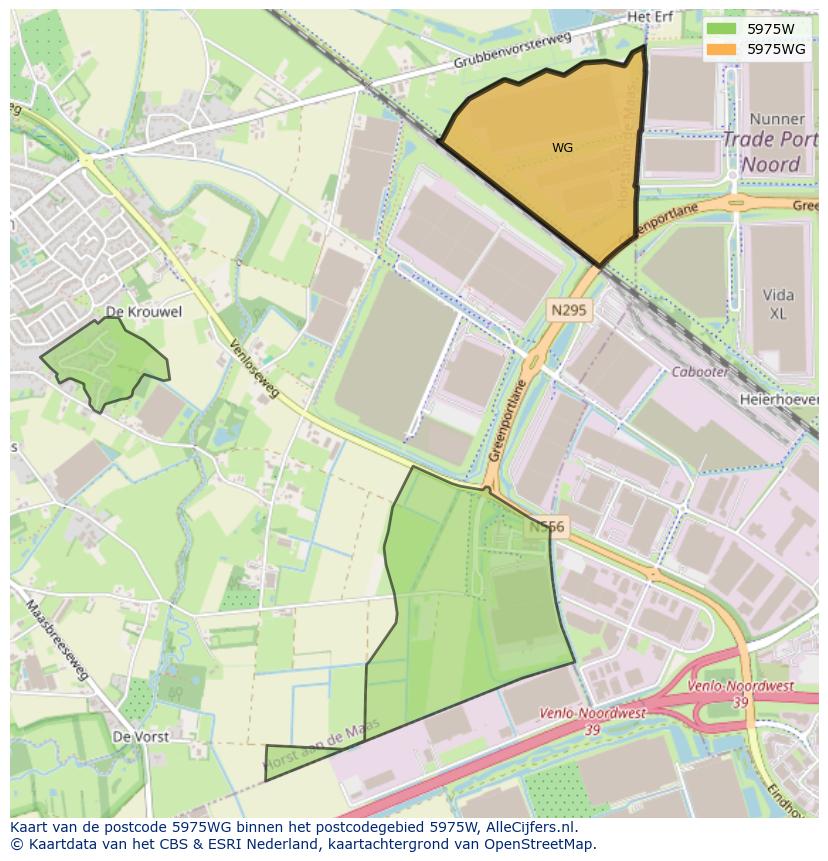 Afbeelding van het postcodegebied 5975 WG op de kaart.