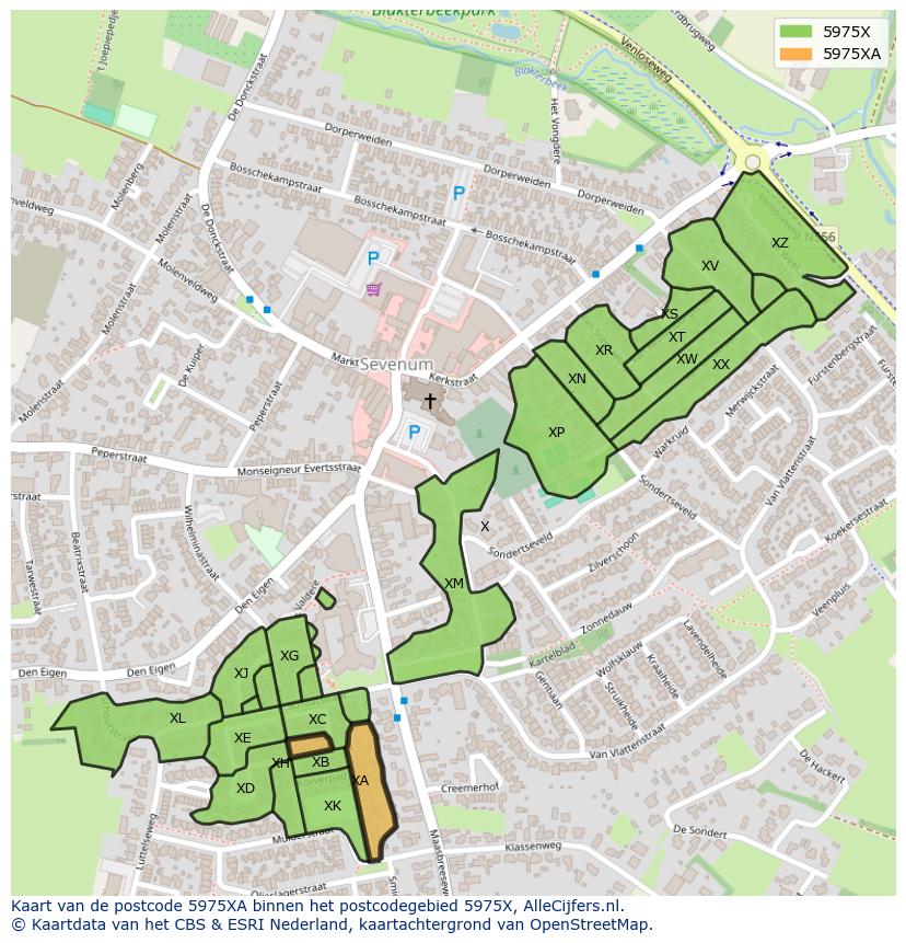 Afbeelding van het postcodegebied 5975 XA op de kaart.