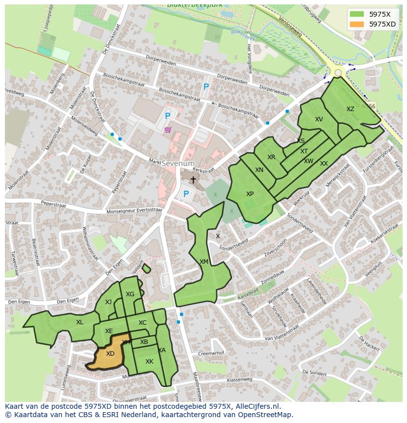 Afbeelding van het postcodegebied 5975 XD op de kaart.
