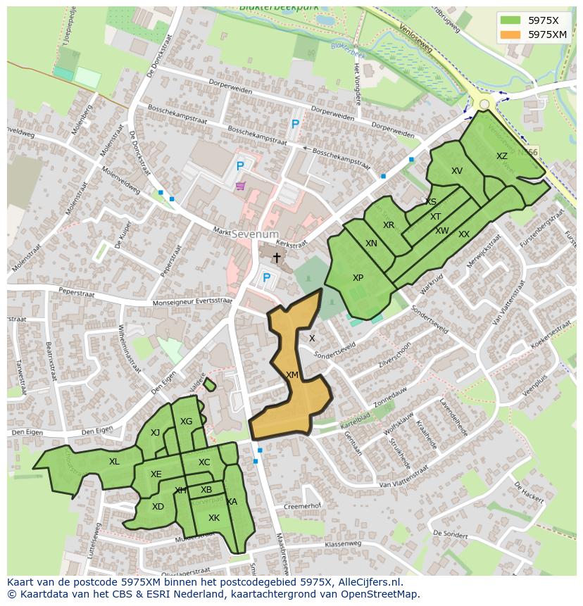Afbeelding van het postcodegebied 5975 XM op de kaart.