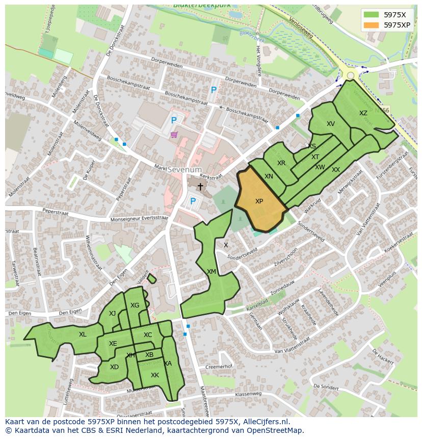 Afbeelding van het postcodegebied 5975 XP op de kaart.