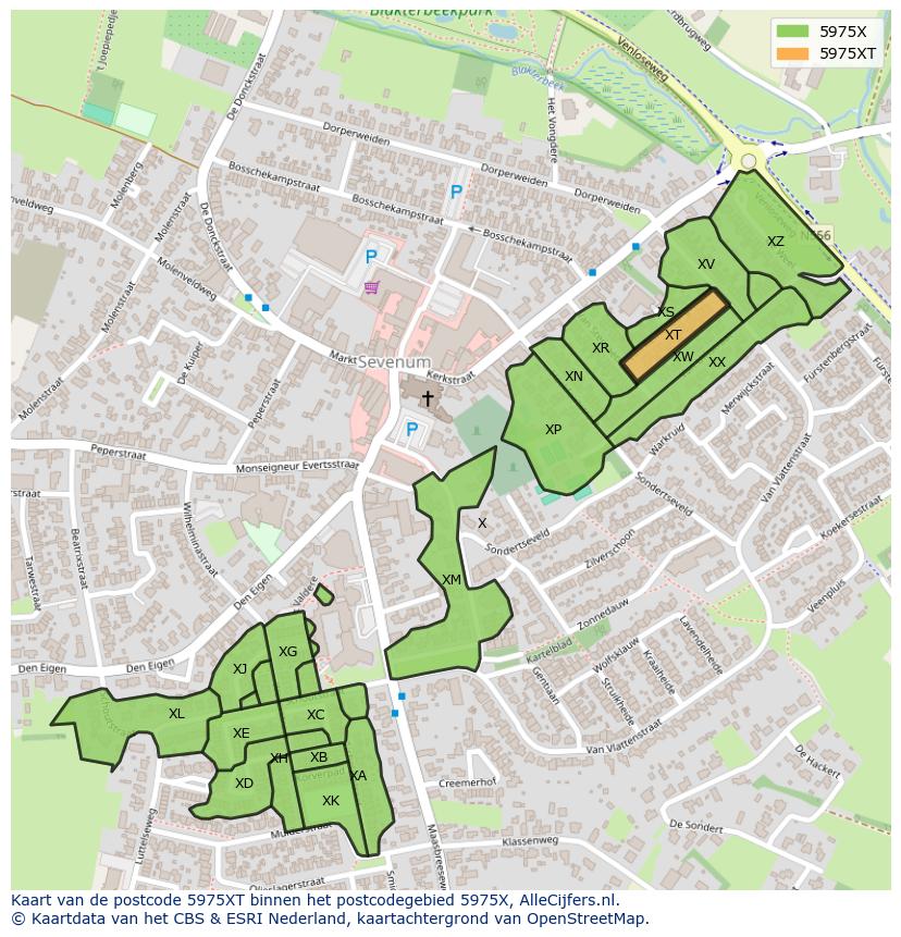 Afbeelding van het postcodegebied 5975 XT op de kaart.
