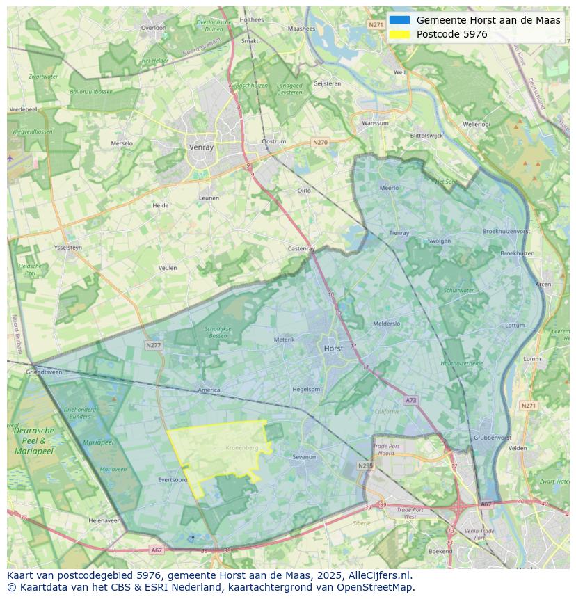 Afbeelding van het postcodegebied 5976 op de kaart.