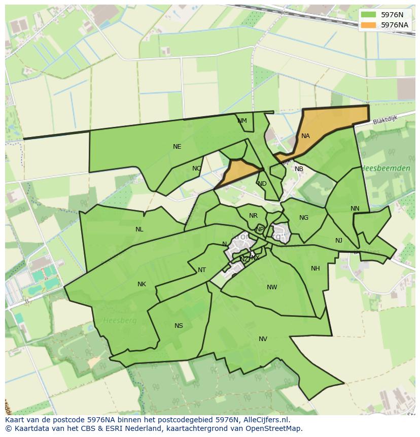 Afbeelding van het postcodegebied 5976 NA op de kaart.