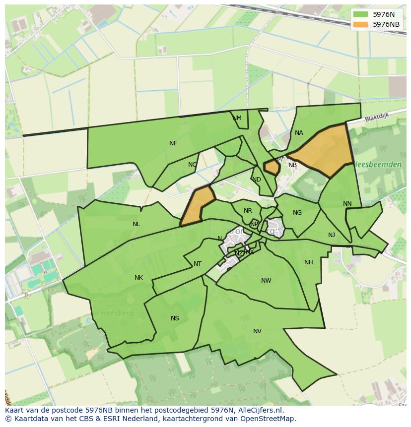 Afbeelding van het postcodegebied 5976 NB op de kaart.
